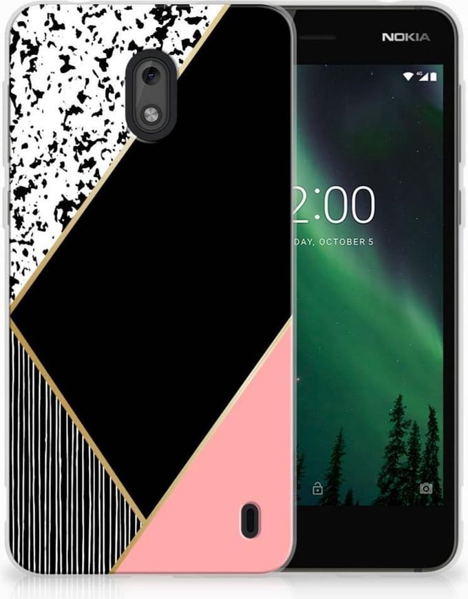 Nokia 2 TPU Hoesje Zwart Roze Vormen