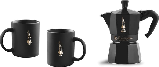 Bialetti Moka Express Set 6 kops + 2 Bekers - Mat Zwart - 300ml