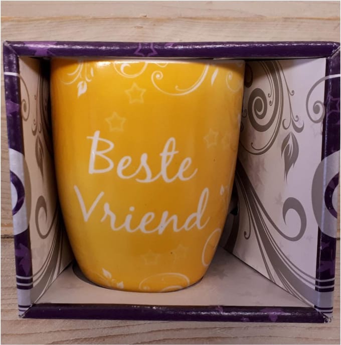 Mok beste vriend geel in nette geschenkverpakking