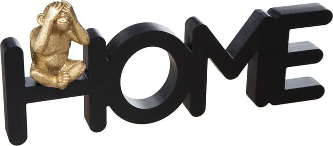 Decoratief woord  "HOME" met aap - Zwart