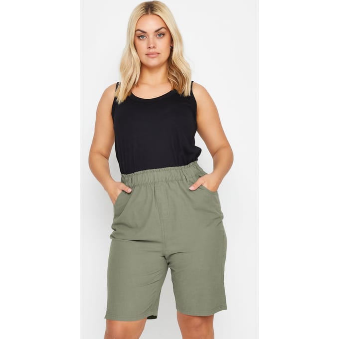 Yours Katoenen Short Met Elastische Taille In Kakigroen Size 44