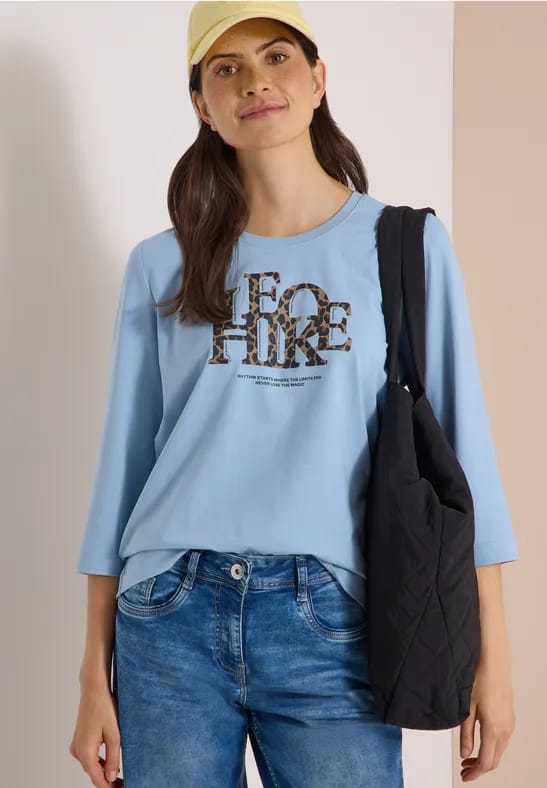 Shirt met 3/4-mouwen en tekst in luipaardprint
