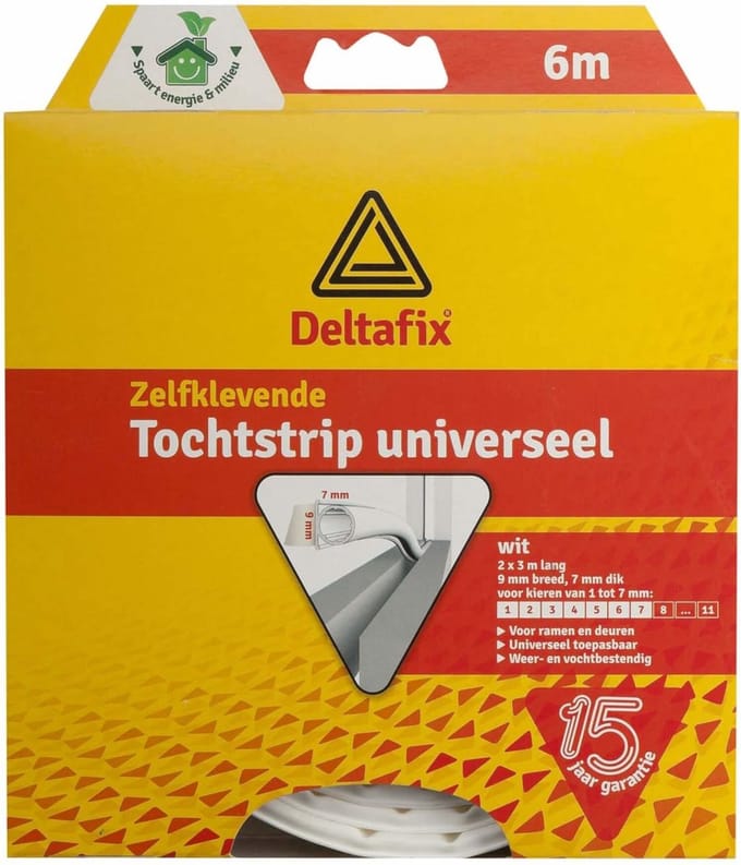 Deltafix Tochtstrip - tochtwering - wit - zelfklevend - universeel - 6 m x 9 mm x 7 mm