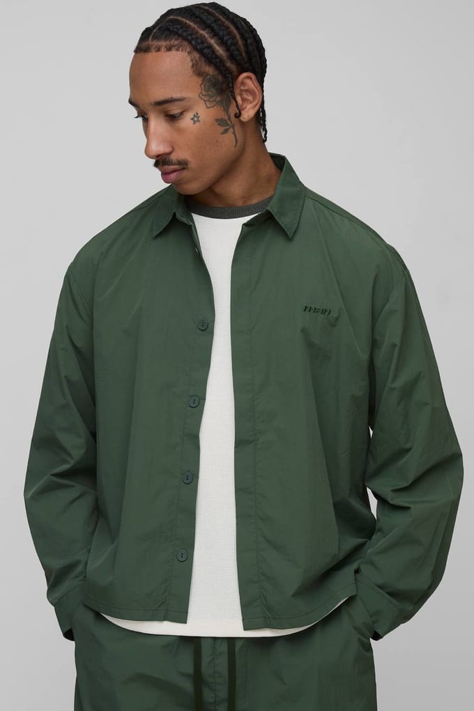 Oversized Verborgen Knopplooi Gerimpeld Overhemd | Khaki | Size Medium