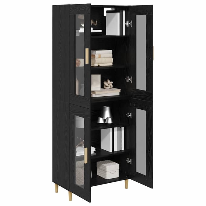 vidaXL - Highboard - Zwart - Eiken - 69,5 - x - 34 - x - 180 - cm - Bewerkt - hout