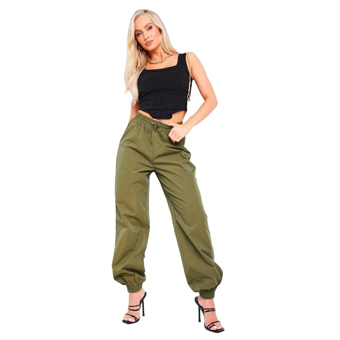 Missy Empire Cargo-broek met verstelbare tailleband voor dames (Kaki Groen)