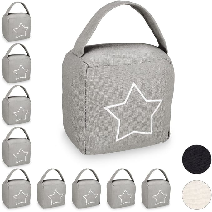 10x deurstopper zak - deurstop met ster - handgreep - vintage vloermodel - grijs