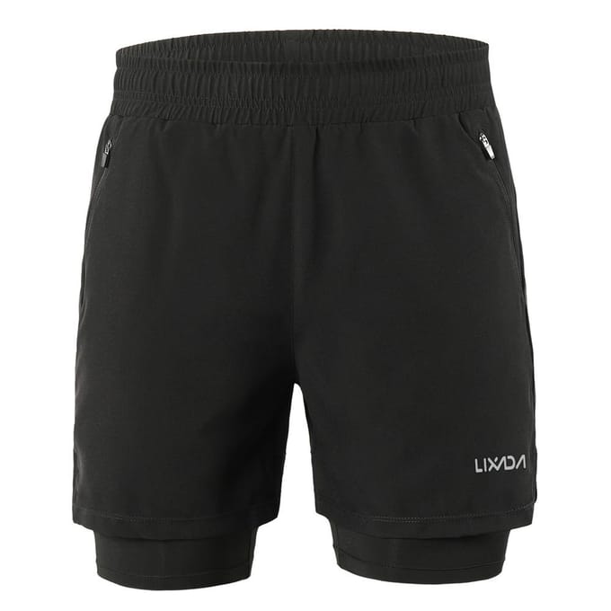 Lixada Heren 2 in 1 hardloopshort Sneldrogend Ademend Actieve trainingsoefening Jogging Marathon M black