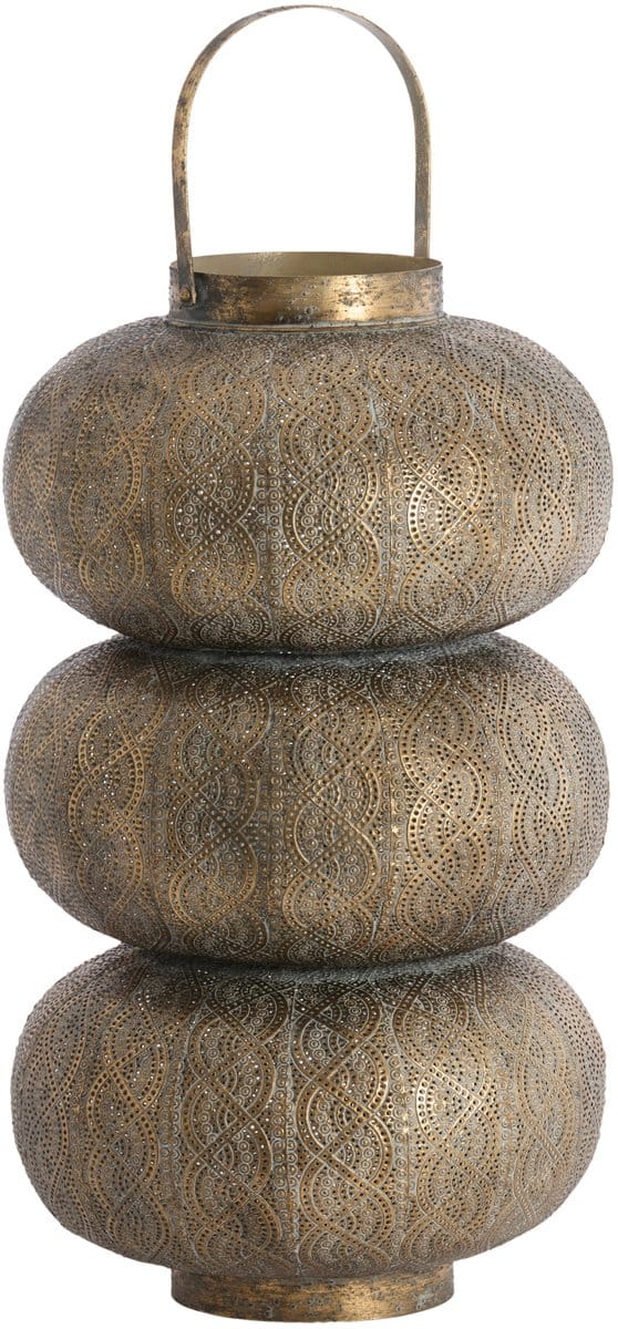 Light & Living windlicht KAITO bruin met goudaccent – Ø32x55,5 cm