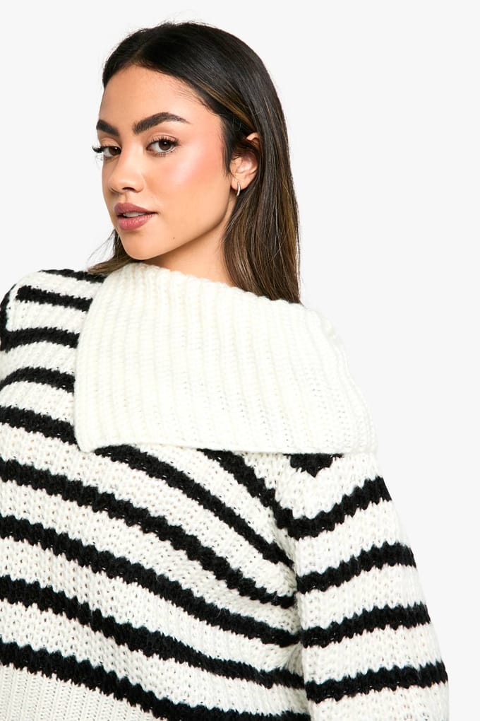 boohoo Dames Gebreide Trui met Gestreepte Kraagdetail | Maat: Medium
