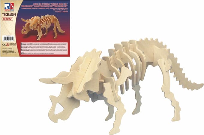Houten dieren 3D puzzel Triceratops dinosaurus vogel - Speelgoed bouwpakket - 32 x 8,5 x 12 cm