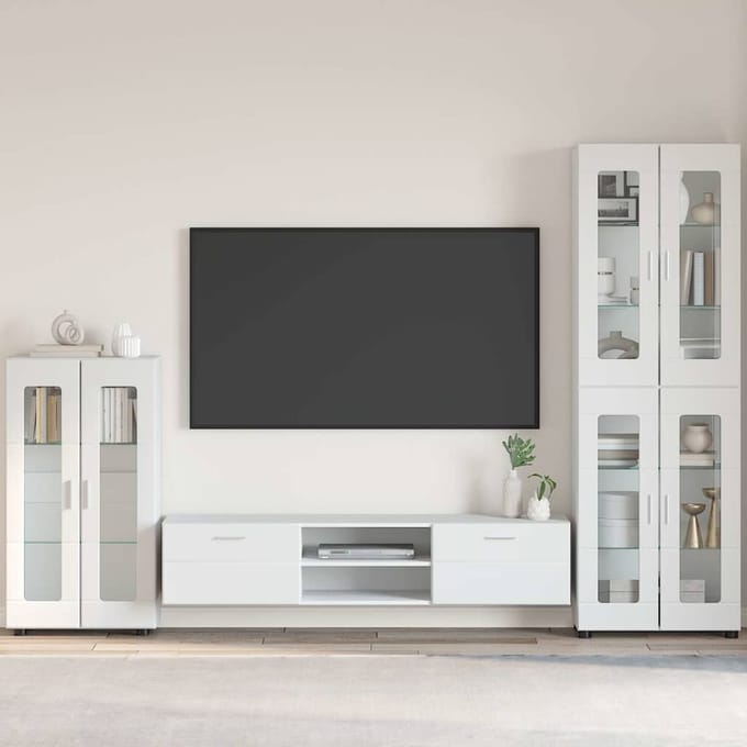vidaXL - Dressoir - FLORIN - 55,5 - x - 29 - x - 100 - cm - Hoogglans - wit - Bewerkt - hout