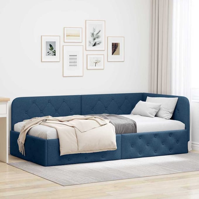 vidaXL - Hoek - Bed - Frame - Blauw - 100 - x - 200 - cm - Stof