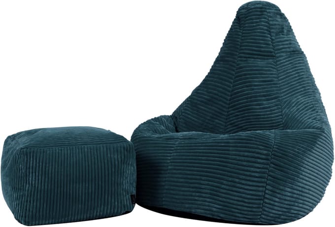 icon - Dalton Kinderzitzak Stoel met Poef - Ribfluweel - Blauwgroen