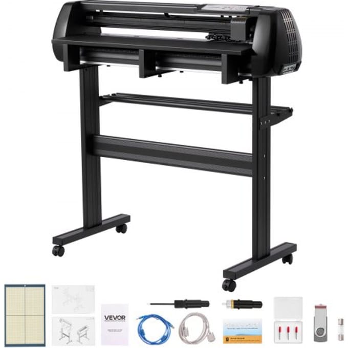 VEVOR Vinyl snijmachine met een maximale invoerbreedte van 87 cm, dubbele messen en LED-display, plottermachine, vinyl snijplotterset met Signmaster-software, compatibel met Windows en macOS