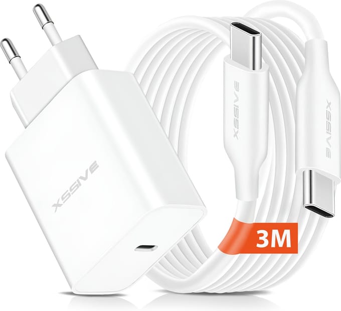 USB C Adapter 25W snellader met USB C naar USB C kabel - 3 Meter - Geschikt voor Samsung Galaxy Tab A7, A8, A9, S20, S24, S23, S22, S21 FE Ultra Plus