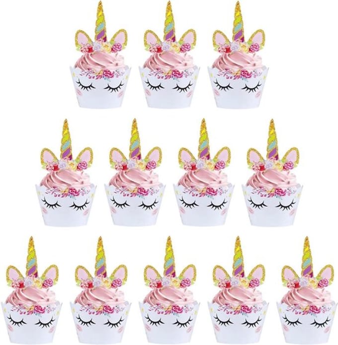Solidchoice - Eenhoorn Cupcake Decoratie Set van 12 Stuks
