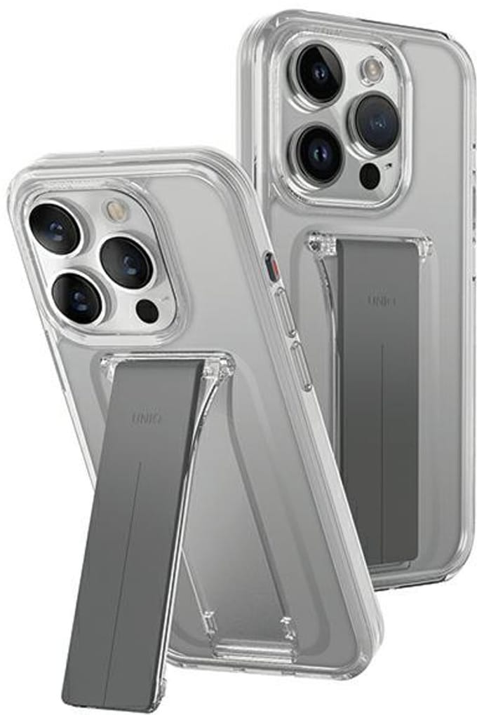 UNIQ Heldro Mount - iPhone 15 Pro Max Hoesje - Transparant - Ingebouwde Stand