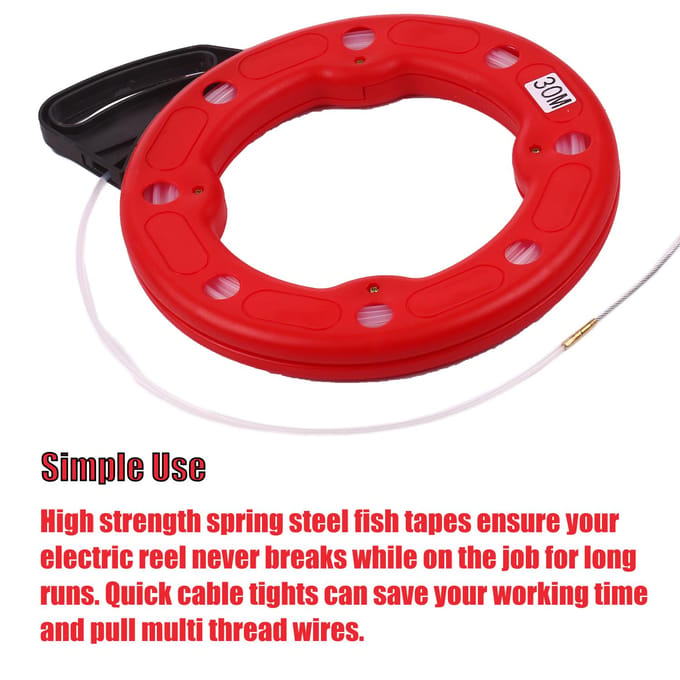 30M Fiberglass Vislint Reel Puller Geleidende Elektrische Kabel Puller met Impact Case Elektrisch 30M