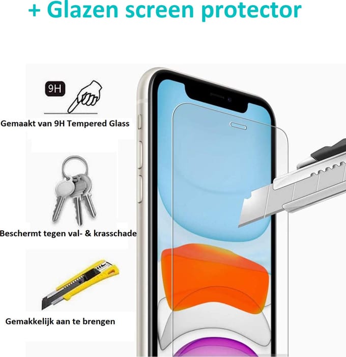 Siliconen hoesje met camera bescherming geschikt voor Apple iPhone 11 Pro - transparant + glazen screen protector