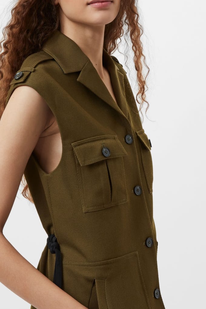 French Connection Florence Twill Waistcoat Khaki Größe: 8 | Gilets Outlet | Damen | Braun