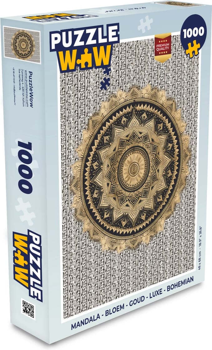 Puzzel Mandala - Bloem - Goud - Luxe - Bohemian - Legpuzzel - Puzzel 1000 stukjes volwassenen
