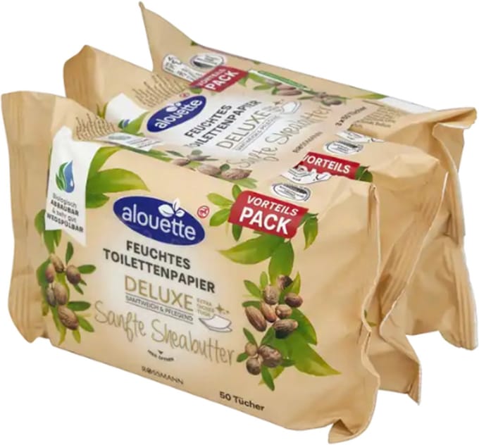 Alouette Vochtig Toiletpapier - Deluxe Sheabutter | Voordeelpack - set van 3 - 3x50 Doekjes