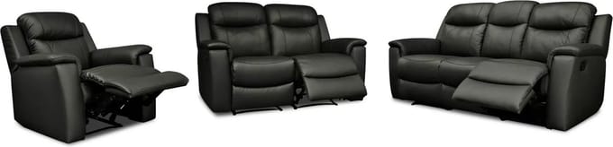 Vente-unique Driezits- en tweezits relaxbank en relaxfauteuil EVASION van leer - zwart