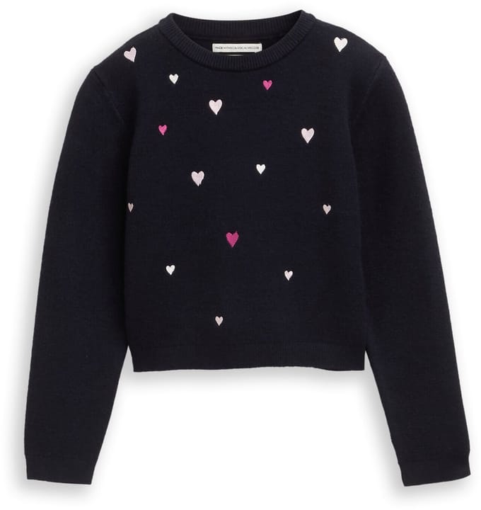 Tom Tailor - Cropped gebreide trui met borduursel - Maat 104/110 - sky captain blue