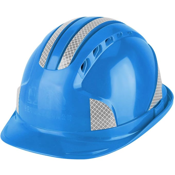 Bouwplaats Beschermende Kap Ventilerend ABS Veiligheidshelm Reflecterende Strip (Wit) blauw