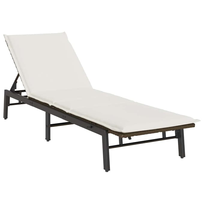 vidaXL - Ligstoel - met - kussen - bruin - polyrotan