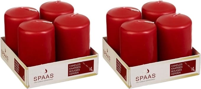 Spaas Stompkaarsen/zuilkaarsen - set van 8x - rood - D5 x H8 cm - 12 branduren