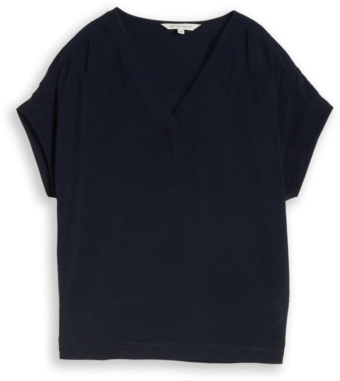 Tom Tailor - Losvallende blouse met V-hals - Maat 38 - sky captain blue
