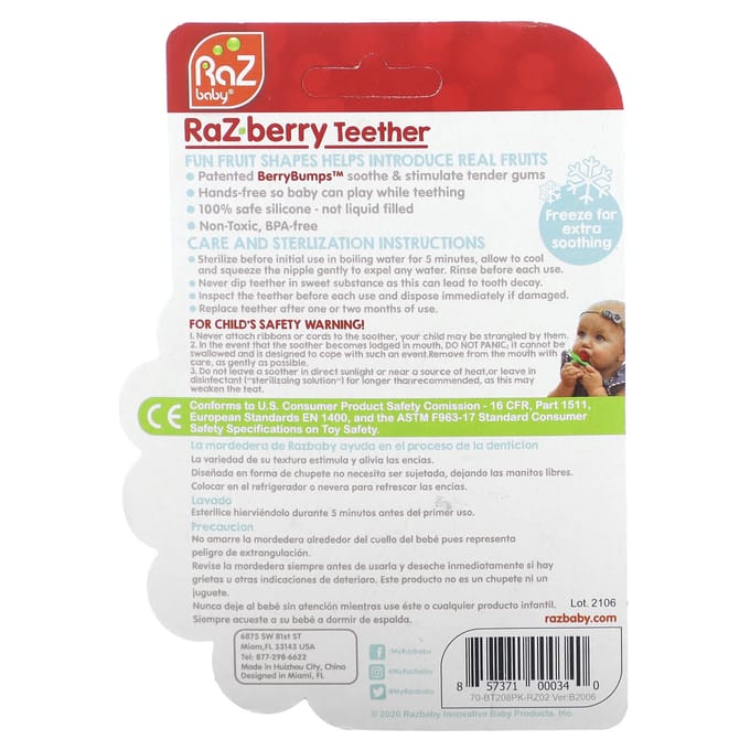 RaZbaby, Framboos Bijtring, 3 maanden en ouder, roze, 1 stuk brown
