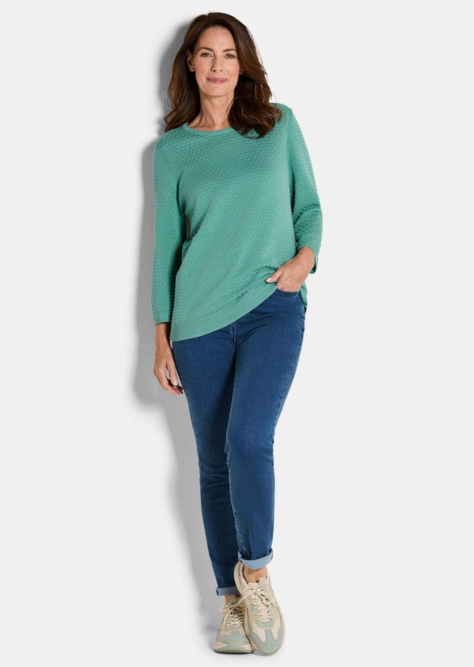 Tricot pullover met stippenmotief - grijsgroen - Gr. 24 van Goldner Fashion
