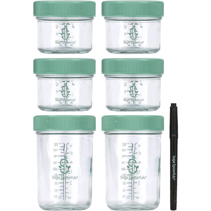 Sage Spoonfuls, glazen babyvoedselcontainers, 6 stuks white