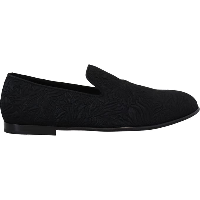 Dolce & Gabbana Zwarte Bloemen Jacquard Slippers Instappers Schoenen
