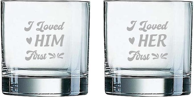 Gegraveerde set Whiskeyglazen 38cl I loved her first - I loved him first