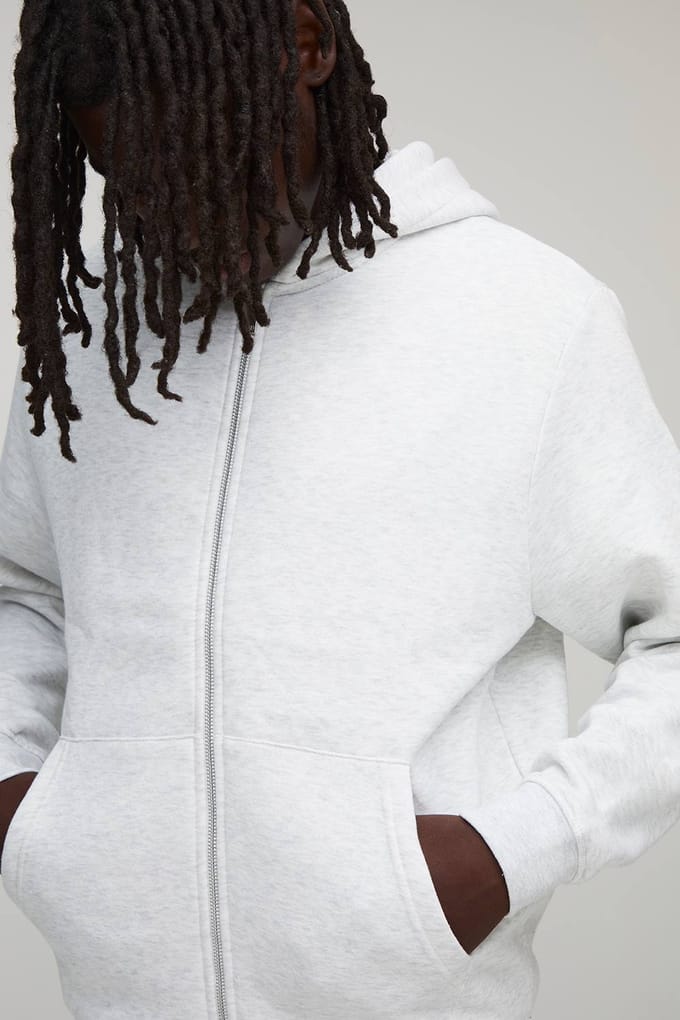 Essential Regular Zip Through Hoodie | Grey Marl | Size Medium