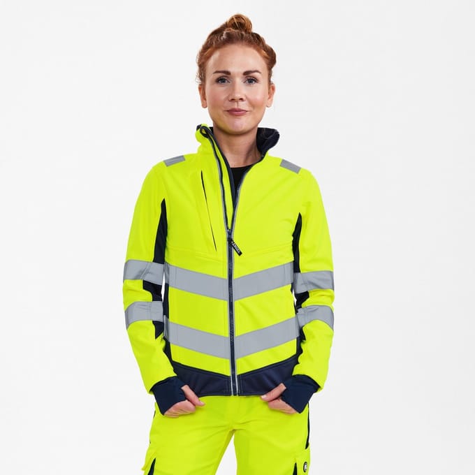 Engel Safety softshell jack voor dames 1156-237 - Hi-vis Yellow / Blue Ink - XS