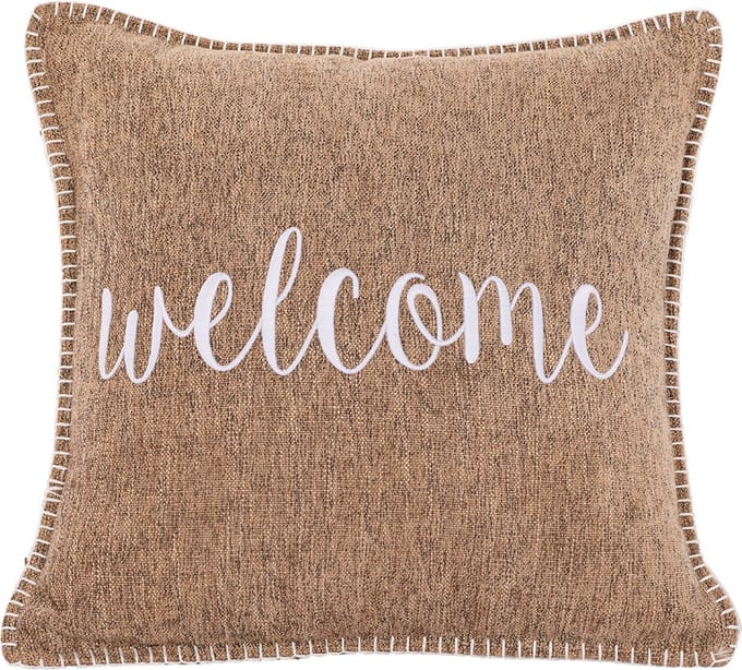 TISECO HOME STUDIO - Kussen (gevuld) DAMIAN - Geborduurde WELCOME tekst - Vierkant - 45x45 cm - Zand