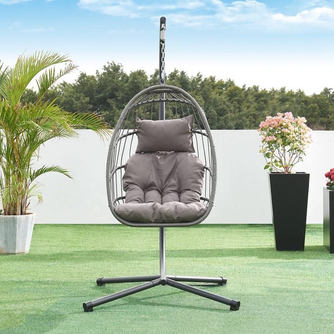 Hangstoel Edeng met standaard grijs 196x110x95 cm [en.casa]