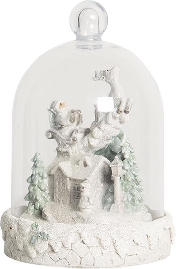 Clayre & Eef Glazen Stolp Ø 13x18 cm Wit Kunststof Glas Rond Kerststolp