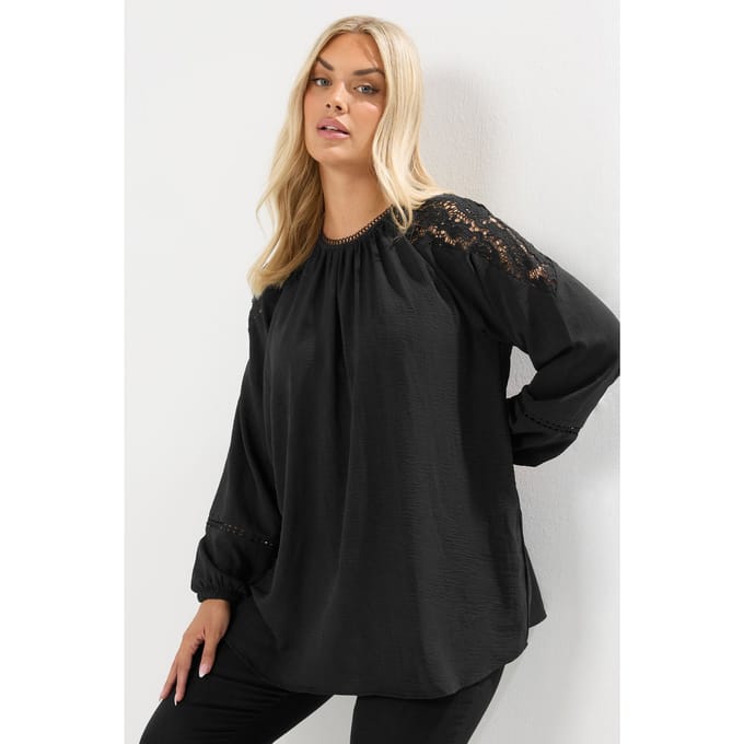Yours Zwarte Blouse Met Kanten Inzetstuk Size 48