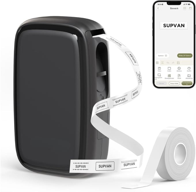 Labelprinter Mini Draadloos – Label Maker Compact met Bluetooth | Etiketten Printer incl. 1 Rol Gratis, Zelfklevend, Water- & Slijtvast