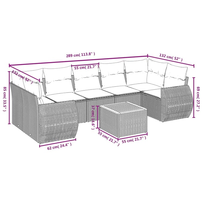 vidaXL - 8-delige - Loungeset - met - kussens - poly - rattan - grijs