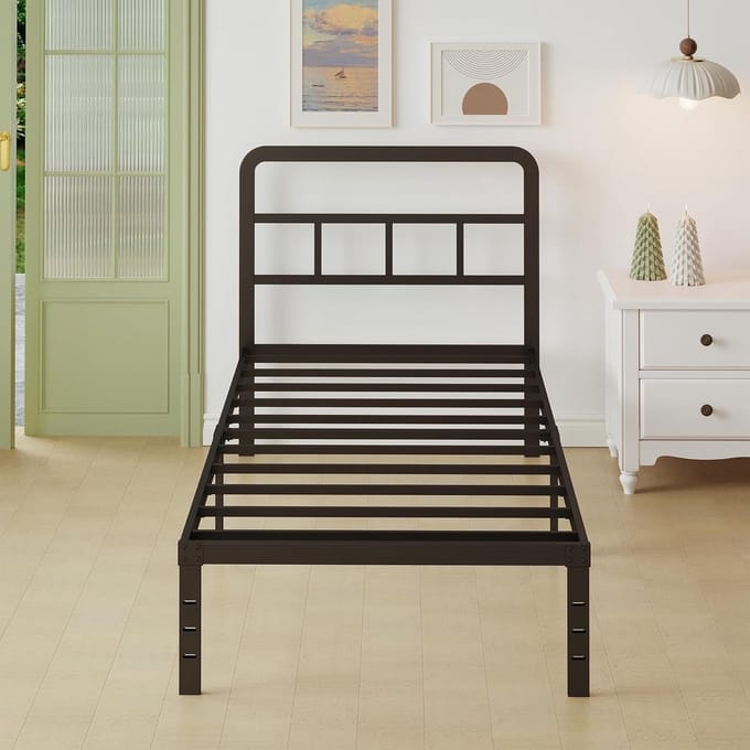 Metalen Bedframe 75x190 cm met Hoofdbord en Lattenbodem