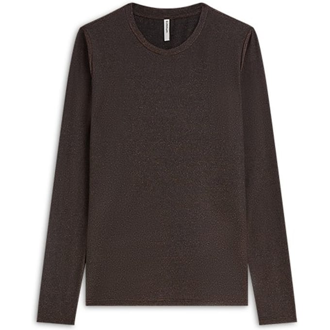 Summum Round Neck Top Long Sleeve Mesh Solid Longsleeves Donkerbruin 3s5394-30180