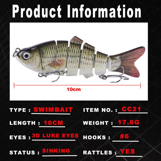 Leurres de pêche pour truite basse, leurres à corps dur à 6 segments avec hameçon triple Set E gray