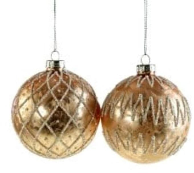 Kerstbal roze met witte glitter - glas - 8 cm - 2 stuks - Werner Voss